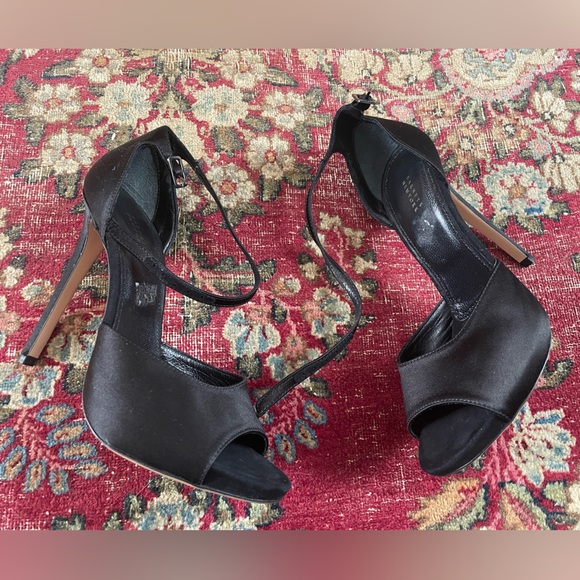 Barneys New York Shoes - Barneys New York Black Satin Stiletto Heels Ankle Strap Italy 37.5 7/7.5